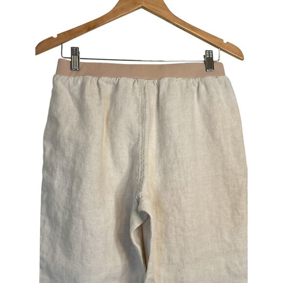 Coldwater Creek Women's Ribbed Knit Waistband Linen Pants Size 10 Petite Cream - Picture 6 of 8